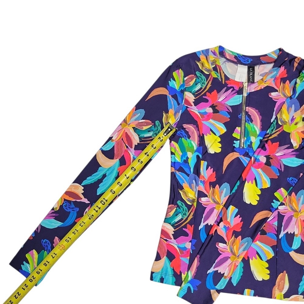 La Blanca Paradise Long Sleeve Half Zip Rashguard Floral Beach Wear Top Size L - Picture 8 of 11